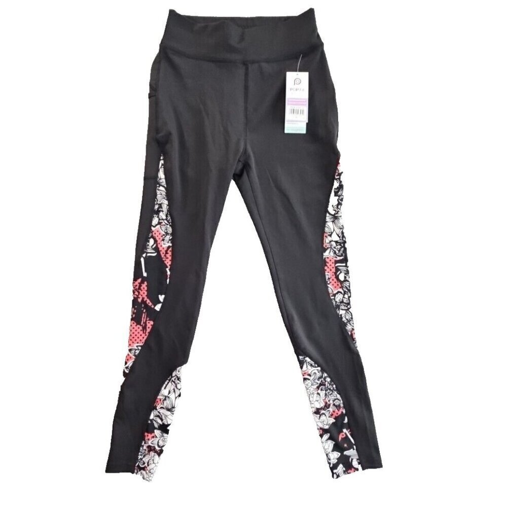 Pop Fit‎ Women's Black/White Floral High Rise Leggings Size S POP1391-4 NWT